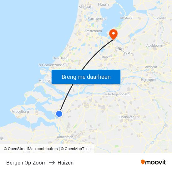 Bergen Op Zoom to Huizen map