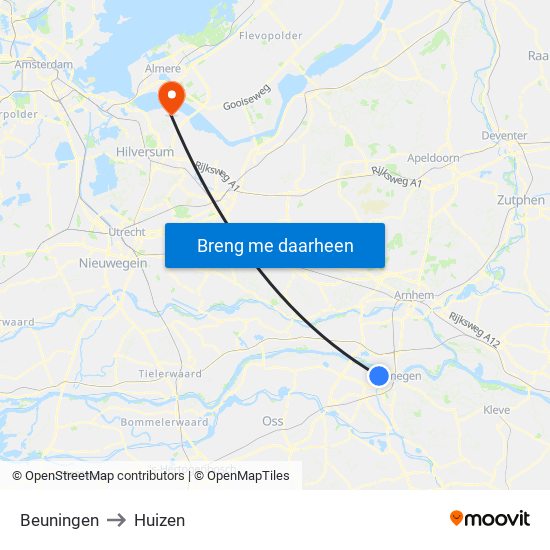 Beuningen to Huizen map