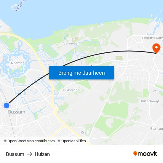 Bussum to Huizen map
