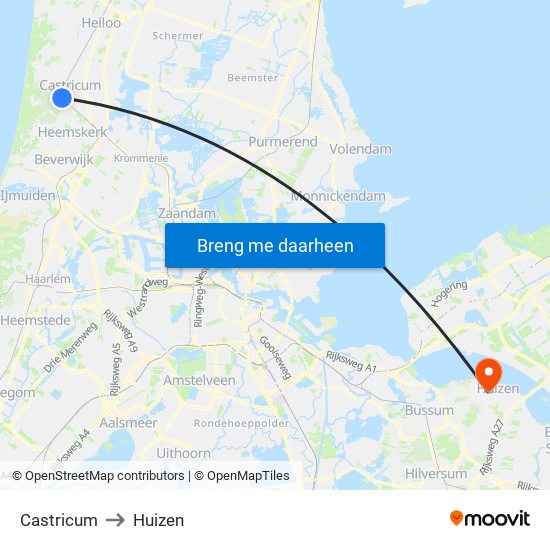 Castricum to Huizen map