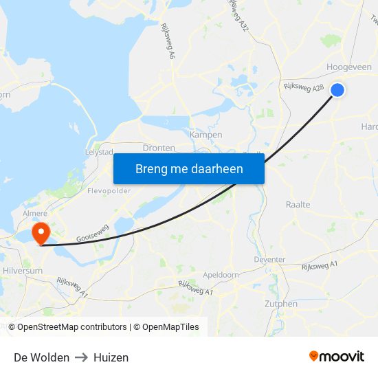 De Wolden to Huizen map