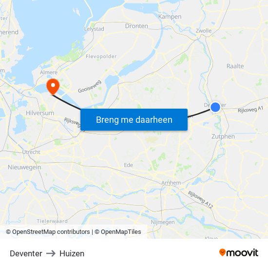 Deventer to Huizen map