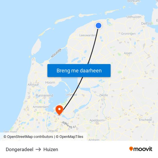 Dongeradeel to Huizen map