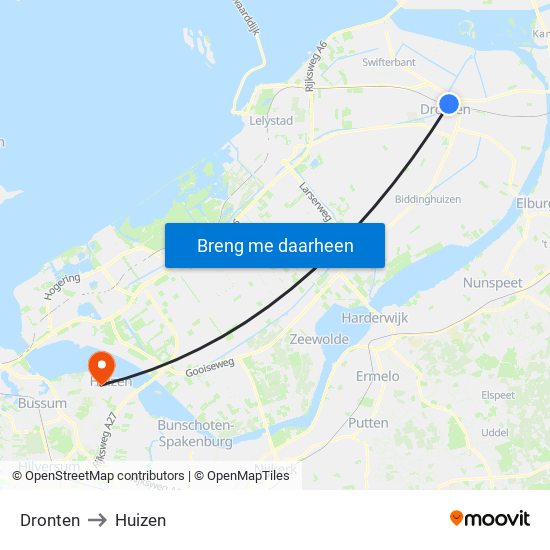 Dronten to Huizen map