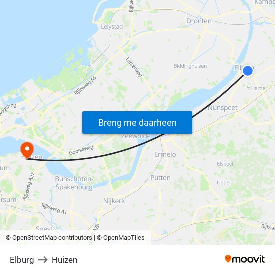 Elburg to Huizen map