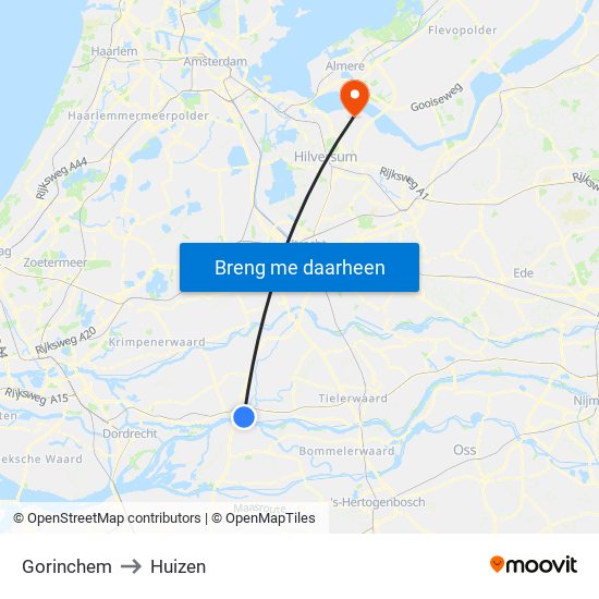 Gorinchem to Huizen map