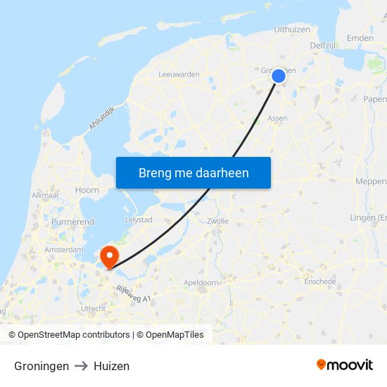 Groningen to Huizen map