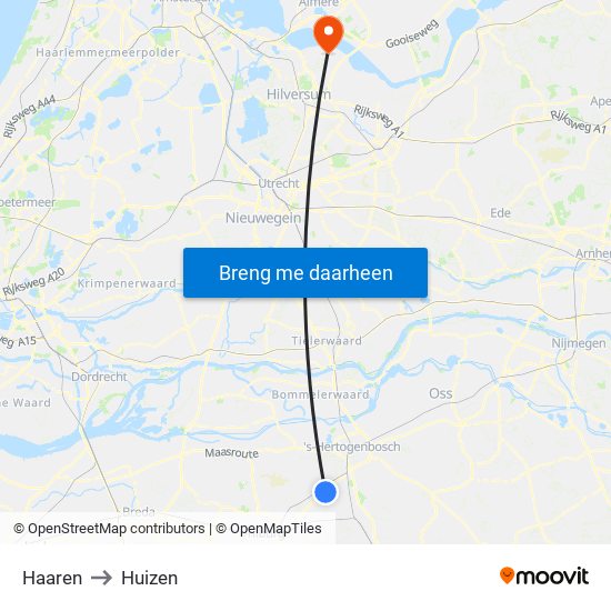 Haaren to Huizen map