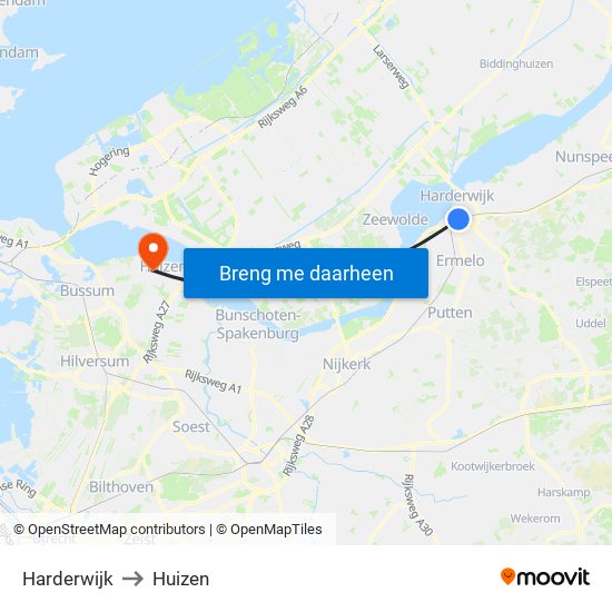 Harderwijk to Huizen map