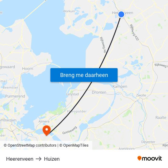 Heerenveen to Huizen map