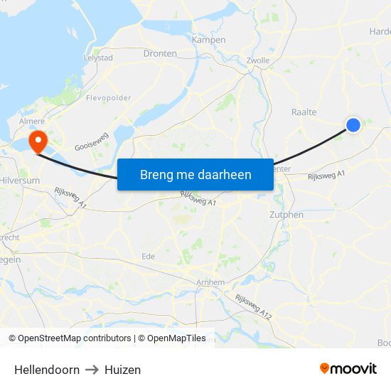 Hellendoorn to Huizen map