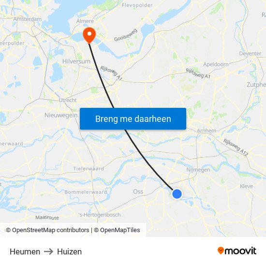 Heumen to Huizen map