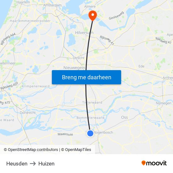 Heusden to Huizen map