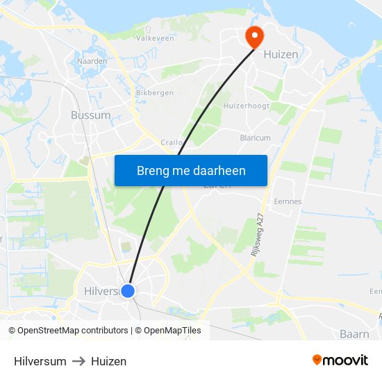 Hilversum to Huizen map