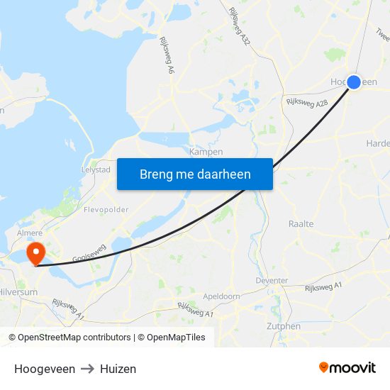 Hoogeveen to Huizen map