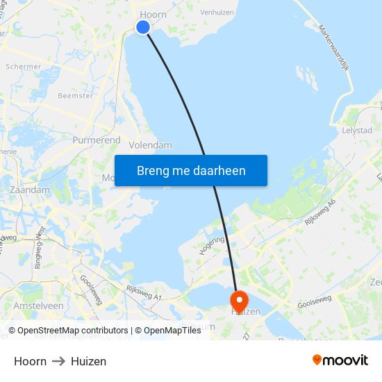 Hoorn to Huizen map