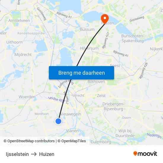 Ijsselstein to Huizen map