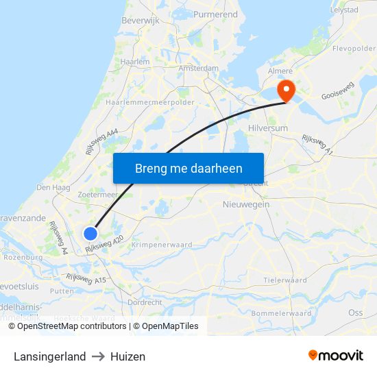 Lansingerland to Huizen map