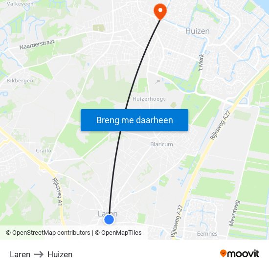 Laren to Huizen map