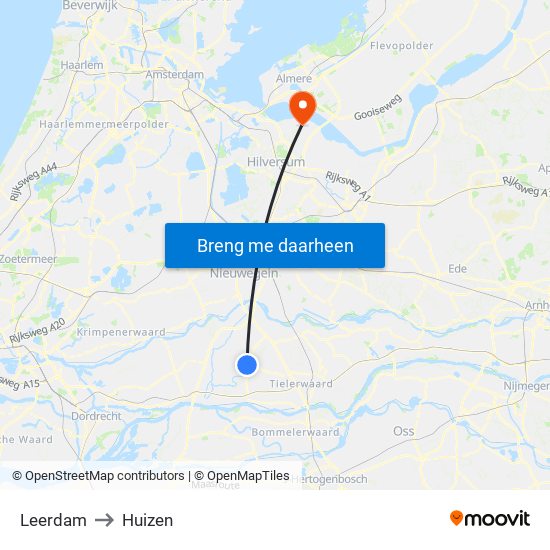 Leerdam to Huizen map