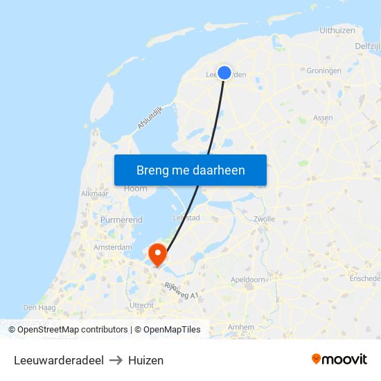 Leeuwarderadeel to Huizen map