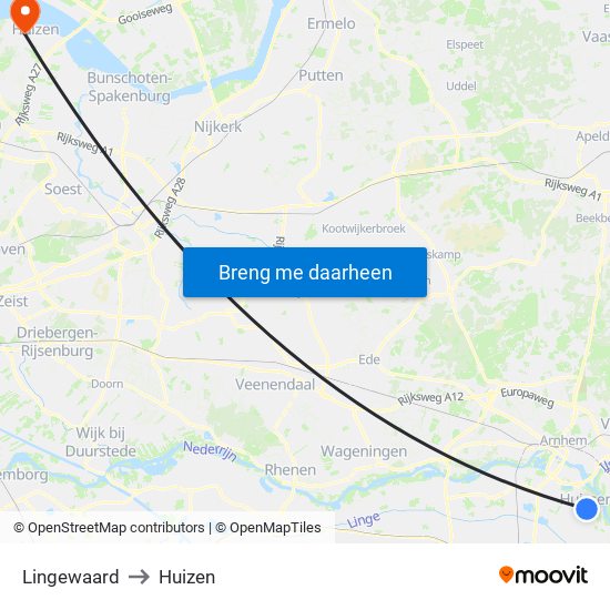 Lingewaard to Huizen map