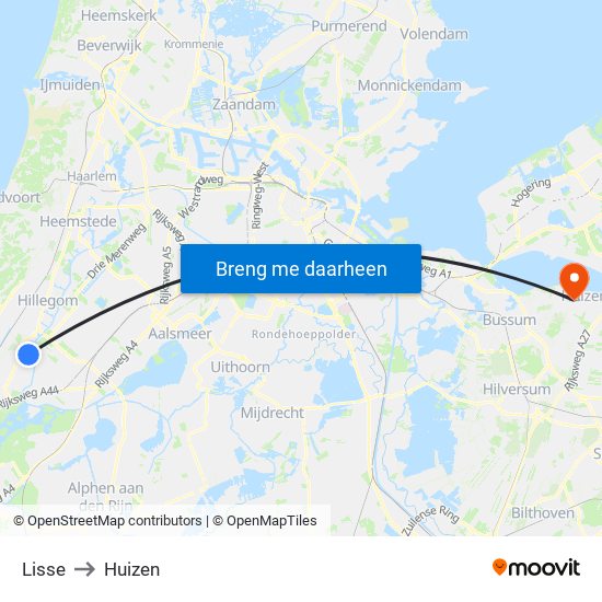 Lisse to Huizen map
