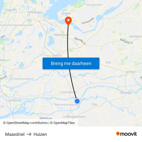 Maasdriel to Huizen map