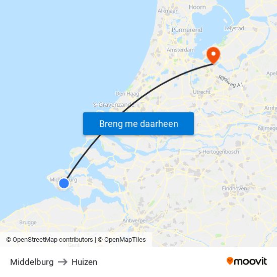 Middelburg to Huizen map