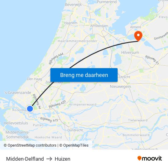Midden-Delfland to Huizen map