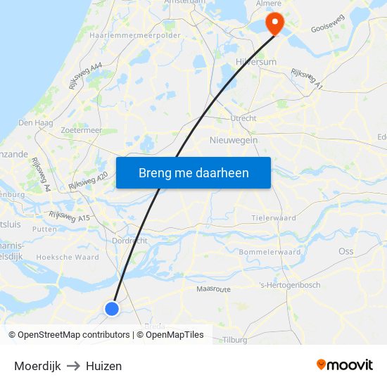 Moerdijk to Huizen map