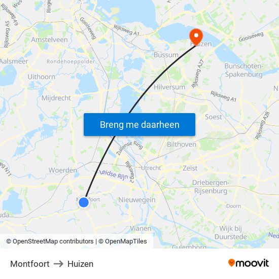 Montfoort to Huizen map