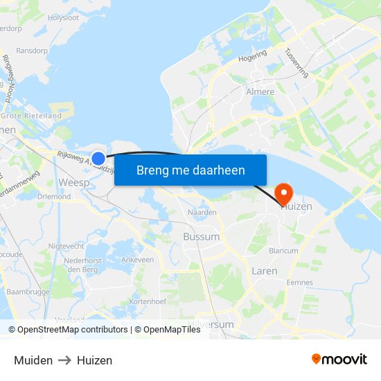 Muiden to Huizen map