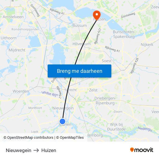 Nieuwegein to Huizen map