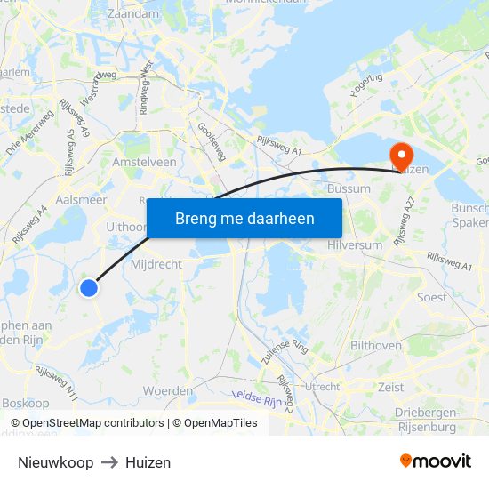 Nieuwkoop to Huizen map