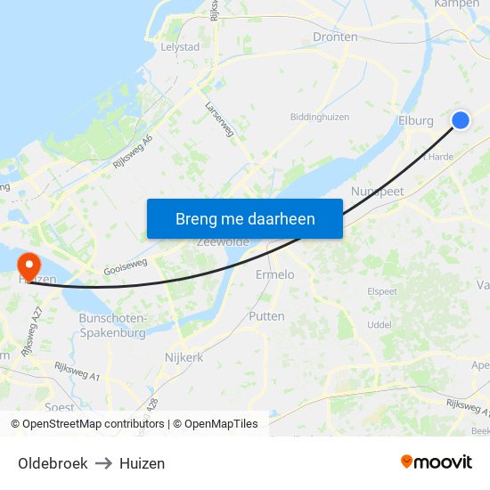 Oldebroek to Huizen map