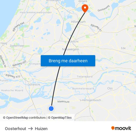 Oosterhout to Huizen map