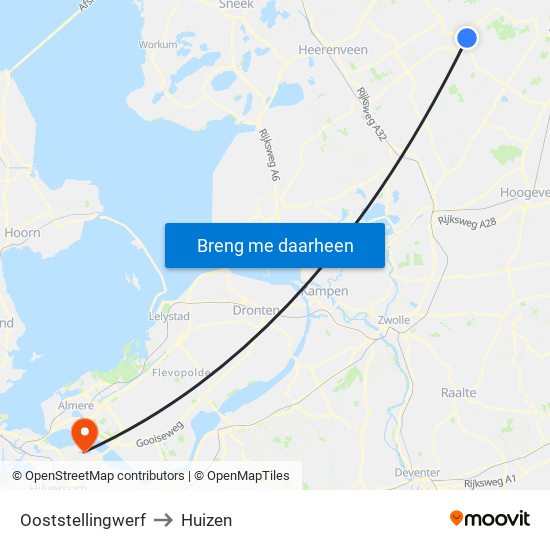 Ooststellingwerf to Huizen map
