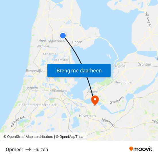Opmeer to Huizen map