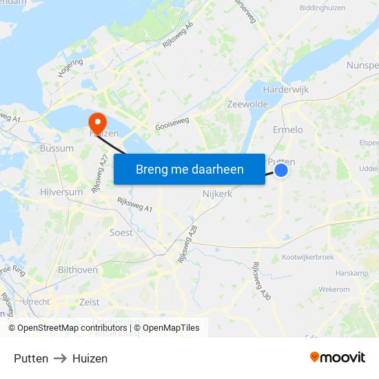 Putten to Huizen map