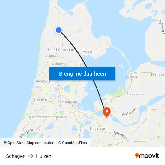 Schagen to Huizen map