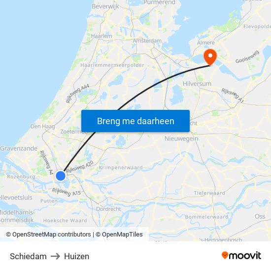 Schiedam to Huizen map
