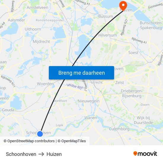 Schoonhoven to Huizen map