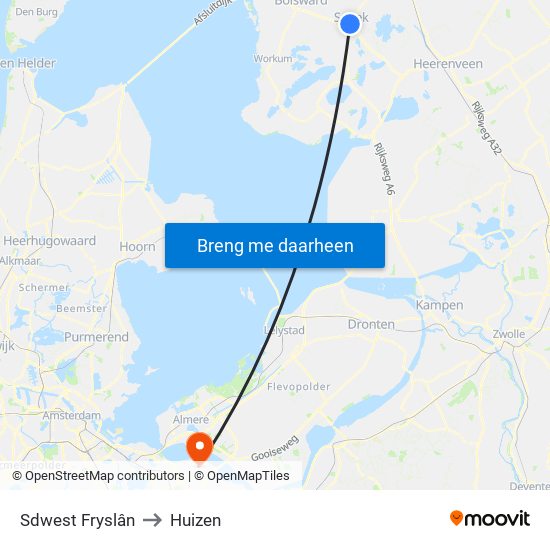 Sdwest Fryslân to Huizen map