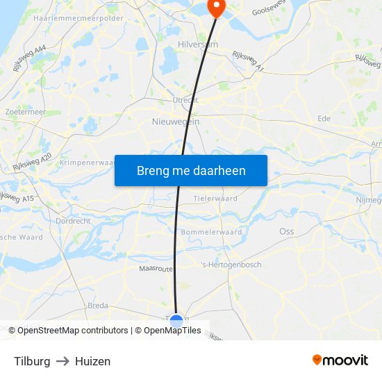 Tilburg to Huizen map