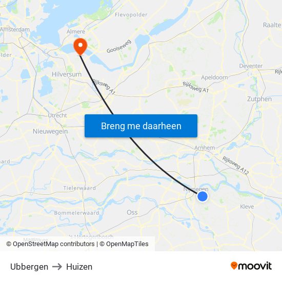 Ubbergen to Huizen map