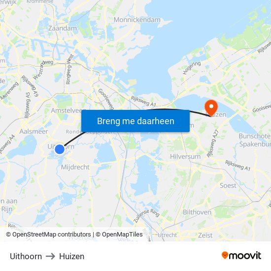 Uithoorn to Huizen map