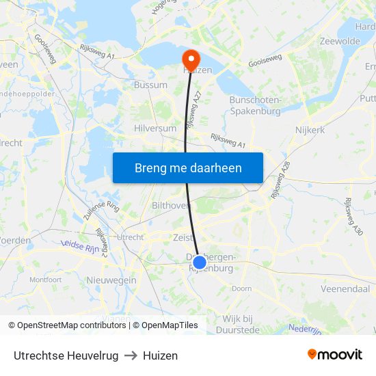 Utrechtse Heuvelrug to Huizen map
