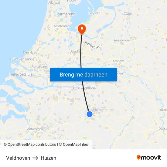 Veldhoven to Huizen map