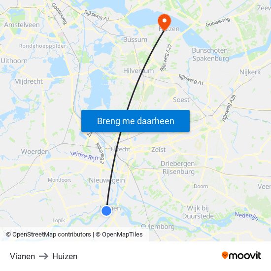 Vianen to Huizen map